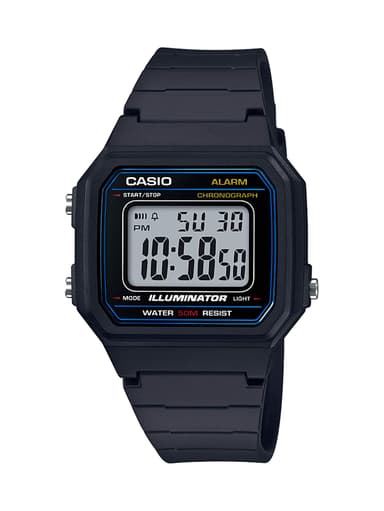 Casio W217H Series | Men’s Digital Watch | Blue/Blue | 50M WR | 1/100 Second Stopwatch | LED Backlight | 100 SEC Chronograph | Daily Alarm | Hourly Time Signal | 7 Year Battery