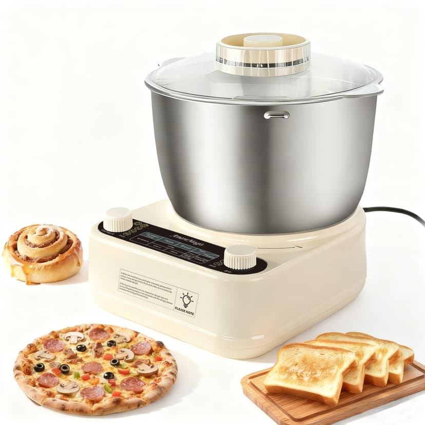 Electric Dough Maker with Ferment Function, 5.34QT Dough Mixer Machine, Household Flour Kneading Machine for Baking Bread Pizza Dough, Open Top Design, 304 Stainless Steel, White