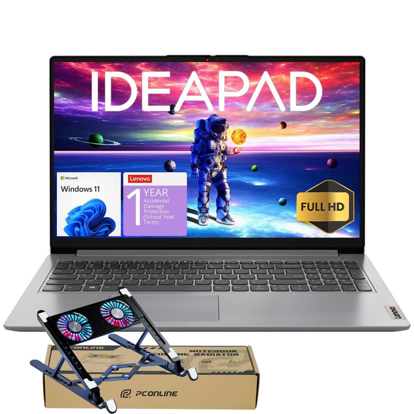 Lenovo IdeaPad 2025 Laptop, 15.6” FHD Anti-Glare, Intel 4-Core CPU, 20GB RAM, 1TB SSD, Wi-Fi 6, 10HR Battery, Win11, 1 Yr ADP + Office 365 w/1TB Cloud Storage, Student & Home Use, w/Cooler Bundle