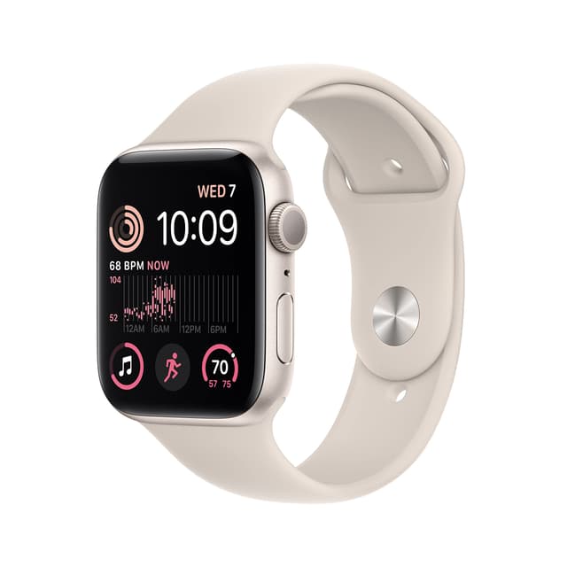 Apple Watch SE (2nd Gen) (GPS, 44mm) - Starlight Aluminum Case with Starlight Sport Band, M/L (Renewed)