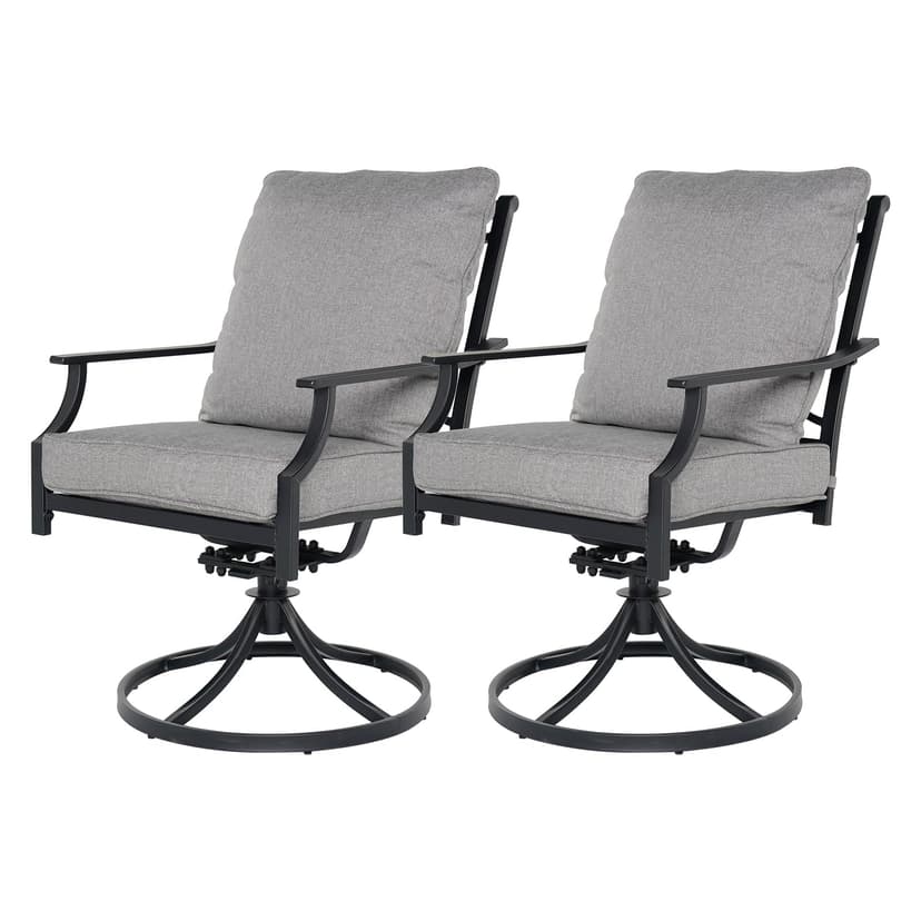 Grand patio Dining Chairs Set of 2,Outdoor Swivel Patio Dining Chairs Set of 2,Swivel Rocker Dining Chair,Outdoor Dining Chairs with Grey Cushions, Patio Chairs for Outside, Garden Lawn Porch