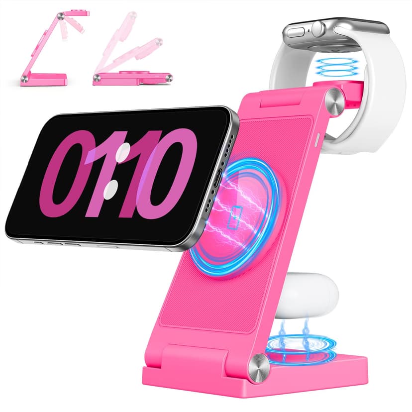 2026 Traveling Wireless Mag-Safe Fast Charging Station,Magnetic 3 in 1 Charger with Light for iPhone 16 15 14 13 12 Pro Max Plus,Apple Watch Series & Air pods 4 3 2 Pro-Gifts for Wife & Husband