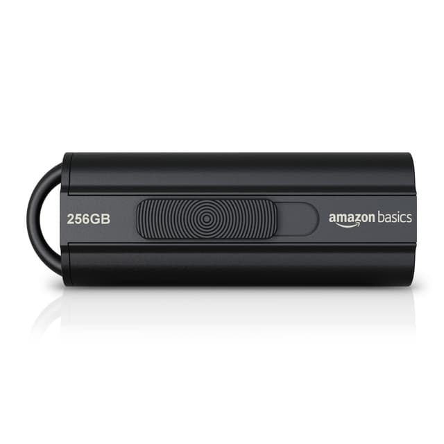 Amazon Basics 256 GB Ultra Fast USB 3.1 Flash Drive, High Capacity External Storage for Photos Videos, Retractable Design, 130MB/s Transfer Speed, Black