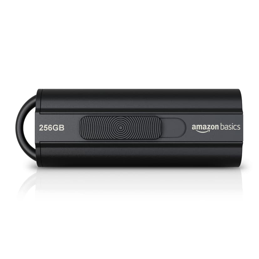 Amazon Basics 256 GB Ultra Fast USB 3.1 Flash Drive, High Capacity External Storage for Photos Videos, Retractable Design, 130MB/s Transfer Speed, Black