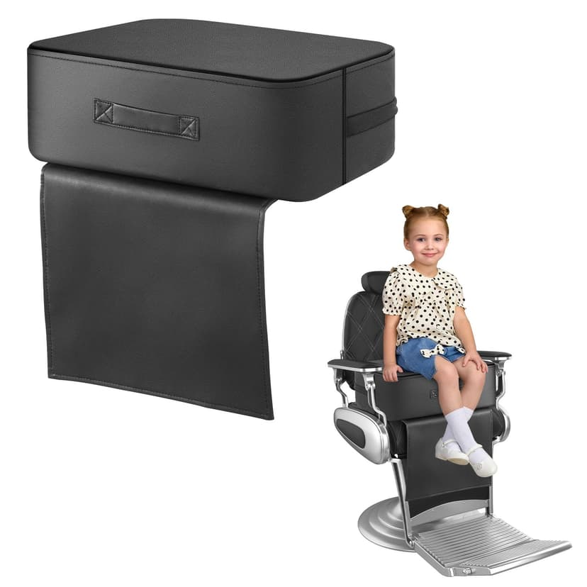 TOTIDYH Salon Booster Seat for Kids Hair Cutting, 18 x 13 x 6.7in Children Salon Chair Cushion for Hair Stylist, Barber Booster Seat Leather Cushion, Beauty Salon Spa Equipment Black