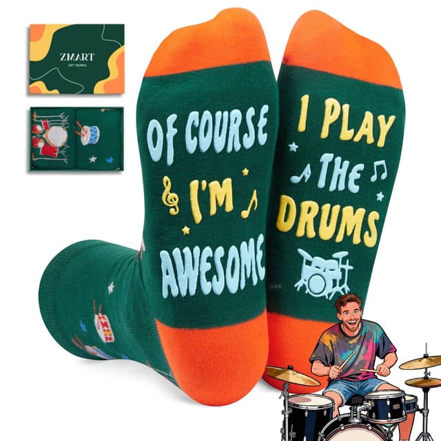 Zmart Drummer Socks for Men - Drum Socks for Teens, Percussion Drumline Gifts for Music Lovers Band Player