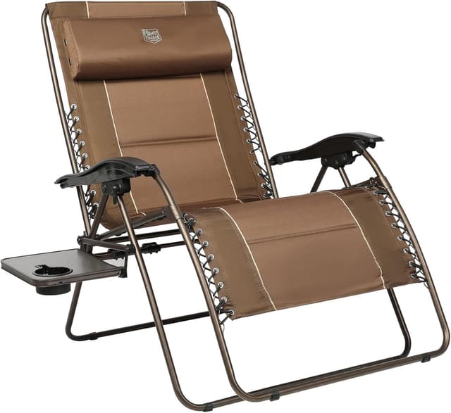 TIMBER RIDGE Oversized Zero Gravity Chair, 33In Wide XXL Zero Gravity Reclining Chair with Side Table, Full Padded Lounge Chair for Outdoor Camping Patio Lawn, Heavy Duty Supports 500lbs, Brown-1 Pack