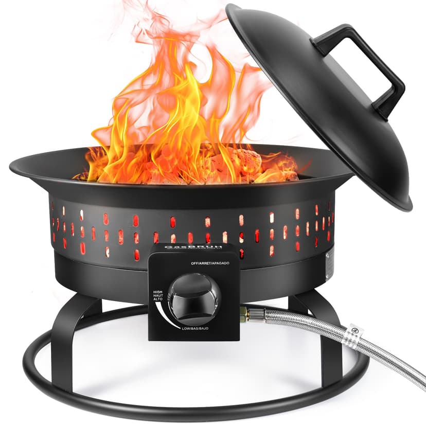 GasBRUH Outdoor Portable Propane Fire Pit, 19-Inch,60,000 BTU with Cover&Carry Kit,Camping Propane Fire Pits,Gas Firebowl,Portable Gas Fire Pit for Outside Patio,Backyard,Camping,RV,Deck,Tailgating