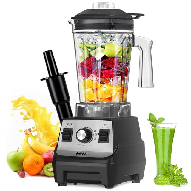 OMMO Blender 1800W, Professional High Speed Countertop Blender with Stainless Steel Blades, 60oz BPA Free Jar for Shakes and Smoothies, Ice and Fruits, Dishwasher Safe