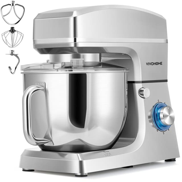 VIVOHOME 7.5 Quart Stand Mixer, 660W 6-Speed Tilt-Head Kitchen Electric Food Mixer with Beater, Dough Hook, Wire Whip, and Egg Separator, Silver