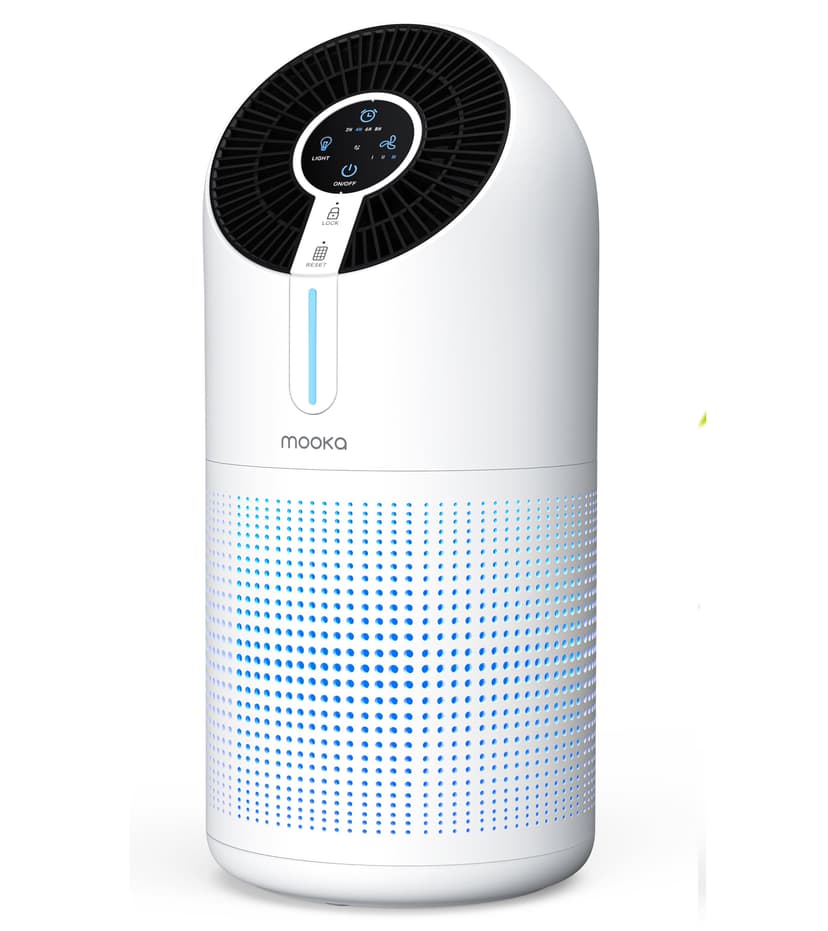 MOOKA Air Purifiers for Home Large Room up to 1095ft², H13 HEPA Filter Air Cleaner for Pets Bedroom Remove Smoke Dust Pollens Dander, Room Air Purifier with Timer Lock 4 Modes Night Light, M02