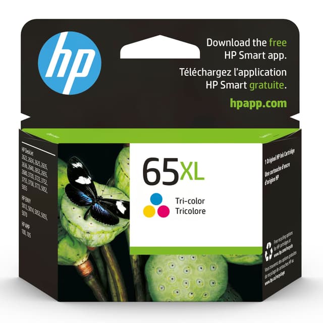 HP 65XL Tri-Color High-Yield Ink Cartridge | Works with AMP 100, DeskJet 2600, 3700; Envy 5000 | Eligible for Instant Ink | N9K03AN