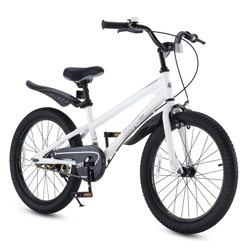 RoyalBaby Freestyle Kids Bike 20 Inch Wheel Bicycle Teens BMX with Dual Hand Brakes Kickstand Boys Girls Ages 6-10 Years, White