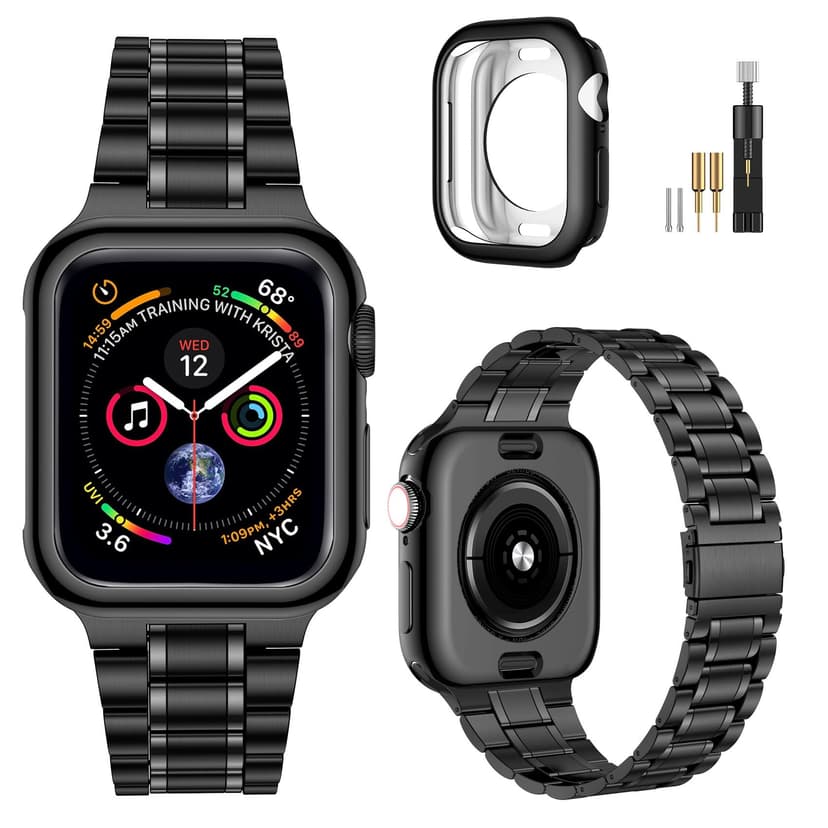 MioHHR Solid Stainless Steel Band Compatible with Apple Watch 46mm (Series 11 10), Metal Strap with Soft TPU Case for iWatch Series 11/10 46mm Women and Men, Black