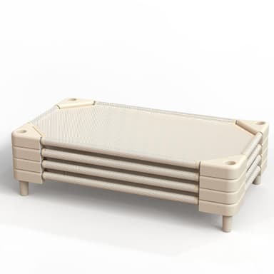 NOUJULOUN Daycare Cots,Stackable Preschool Cot for Kids (4 Packs,Light Beige,Toddler)