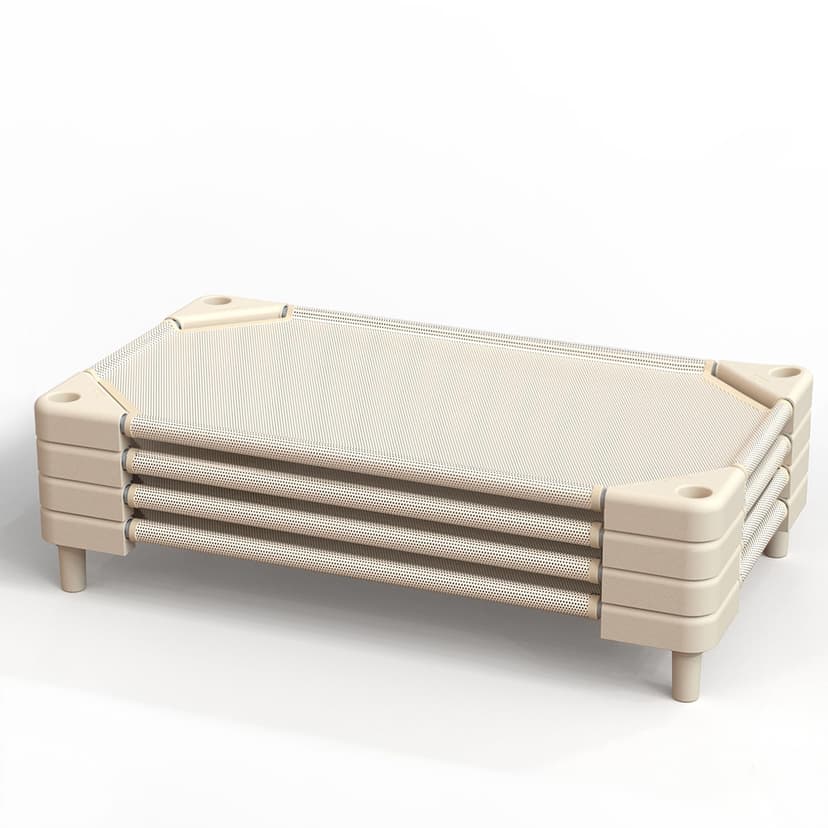 NOUJULOUN Daycare Cots,Stackable Preschool Cot for Kids (4 Packs,Light Beige,Toddler)