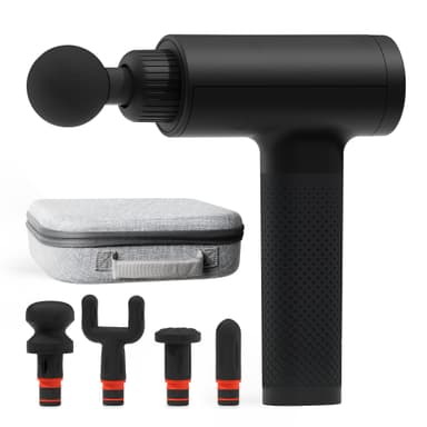 Sharper Image Deep Tissue Percussion Massage Gun, Powerboost Rechargeable Handheld Massager, 6 Adjustable Speeds, 5 Attachment Heads & Carrying Case, Full Body Muscle Pain Relief, Black