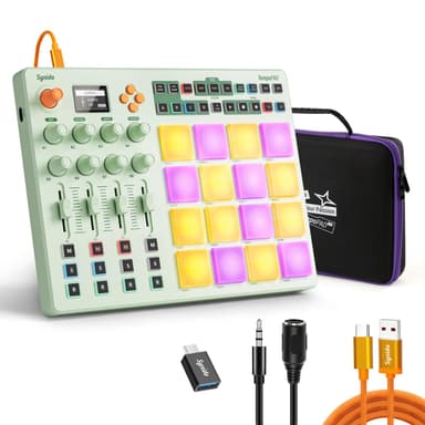 Synido Wireless MIDI Pad Controller, USB Rechargeable Beat Maker Machine for Music Production Professional with 16 RGB Beat Pad, OLED Screen, 16 Step Sequencer, MIDI In/Out/Thru