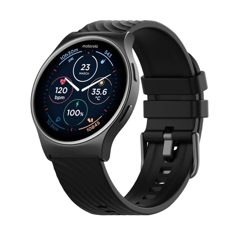 Motorola Moto Watch 120 - Premium Bluetooth Smartwatch with AMOLED Display, 10-Day Battery, Heart Rate & SpO2 Tracking, Fitness & Health Monitoring, Compatible with Android and iPhone - Phantom Black