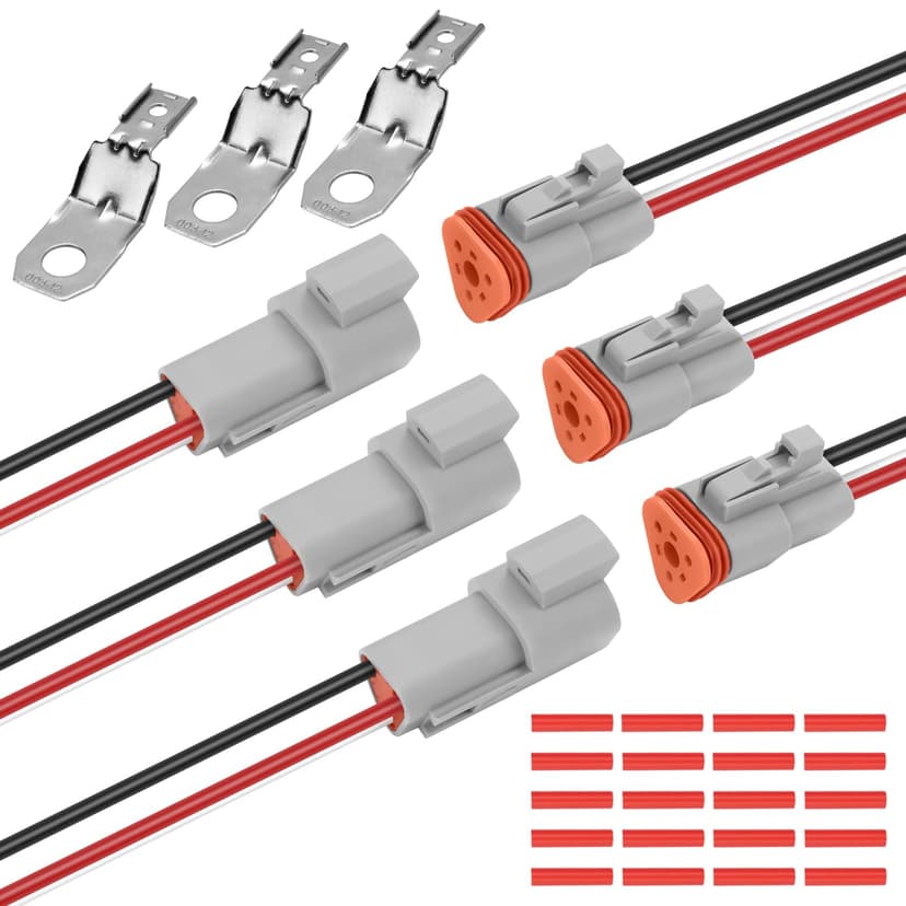 DT 3 Pin Waterproof Connector, 14 AWG Cable Automotive Electrical Connector Male Female Plug Wiring Harness for Car, Truck, Boats, LED Work Light (3 Pin)