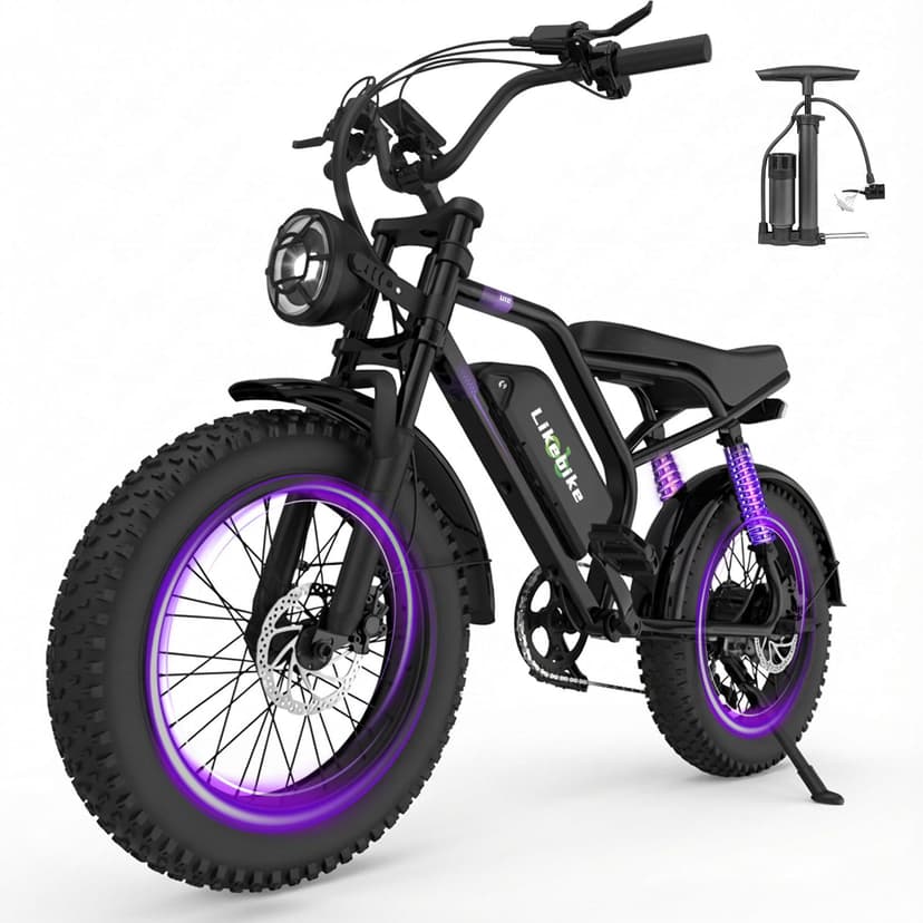 Likebike U12 Electric Bike for Adults, 2000W Peak 32MPH 20" Fat Tire Ebike, 20Ah Removable Battery 7-Speed Gear Full Suspension Mountain Bike Off Road Hydraulic Disc Brake