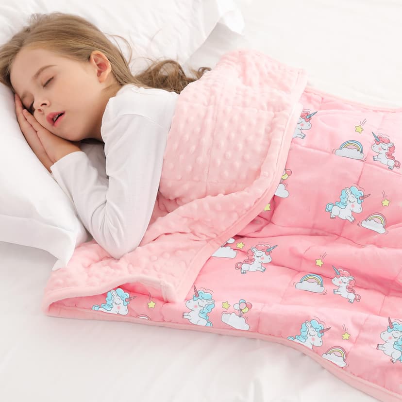 Alomidds Weighted Blanket Kids 3lb 36"x48", Minky Dots Small Weighted Blanket, Comfort Breathable Soft Throw Heavy Blanket for Sleeping, Pink Unicorn
