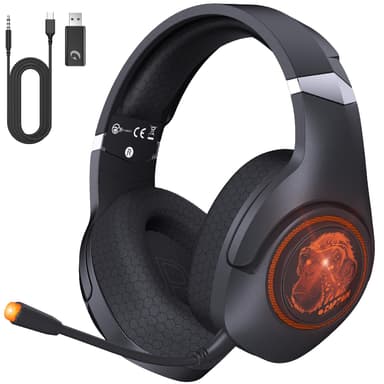 KAPEYDESI Wireless Gaming Headset, 2.4GHz Gaming Headphones Wireless with Noise Canceling Microphone for Fortnite/FPS Gamers, 40-Hr Battery Gamer Headset for PS5/4, Orange Chimpanzees