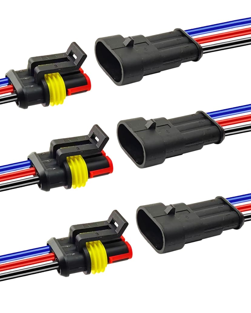 PLUXPAER 14 AWG 3 Pin Waterproof Connector, 3 Wire Automotive Waterproof Electrical Connectors, 14 Gauge Male and Female Way Connectors Harness 12V Quick Connect for Car Truck Boat Motorcycle -6 Pack