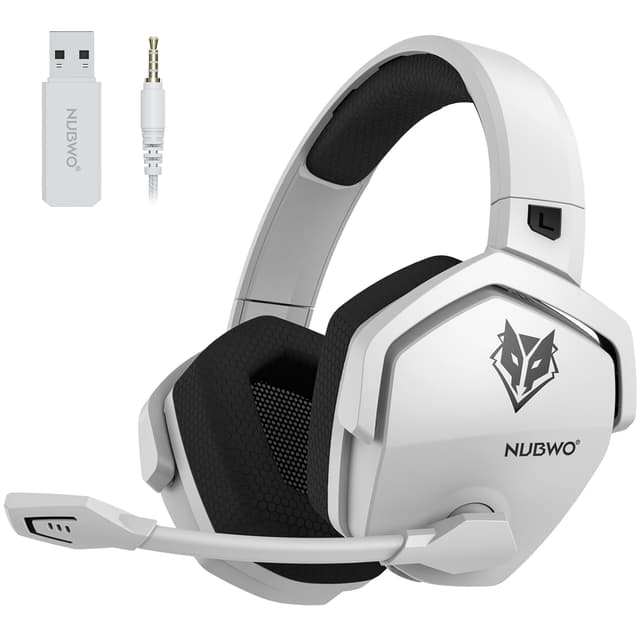 NUBWO Wireless Gaming Headset with Mic for Ps5 Ps4 PC, Zero Interference, 100-Hour Battery All-Day Play, 23ms Sync for Fortnite & Call of Duty/FPS Gamers, Triple Mode All Devices Compatible - White