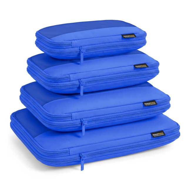 SOARSAIL 4 Piece Compression Packing Cubes for 3–7 Day Travel, Lightweight Travel Organizers with Breathable Mesh, Double-Zipper Packing Cubes for Carry-On & Suitcases (Dark Blue)