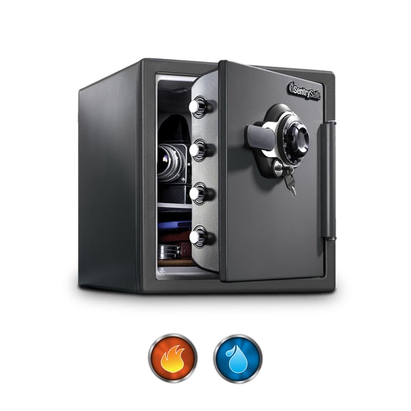 SentrySafe Medium Gray Fireproof Safe and Waterproof Safe Box with Dial Combination, Home Security for Money, Documents, or Other Valuables, 1.23 Cubic Feet, SFW123DSB