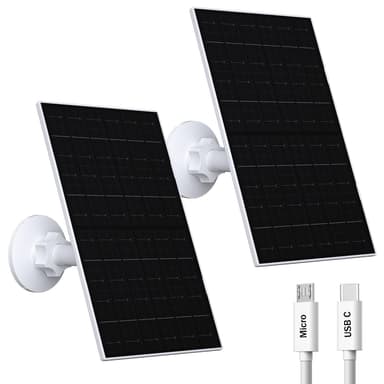 VUEBEE 7W Solar Panel Compatible with Eufycam, USB-C Solar Charger for 5V Battery Cameras, IP66 Waterproof, 360° Adjustable Mount, 9.8ft Charging Cable, 2 Pack
