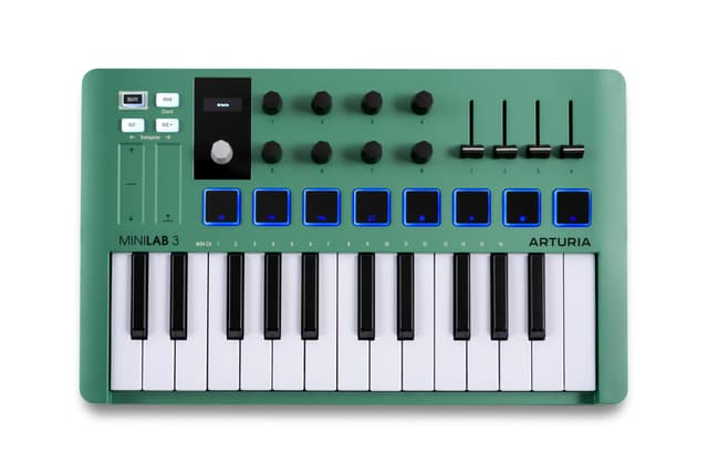 Arturia MiniLab 3 — Limited Edition Mint Green 25 Key USB MIDI Keyboard Controller With 8 Multi-Color Drum Pads, 8 Knobs and Music Production Software Included