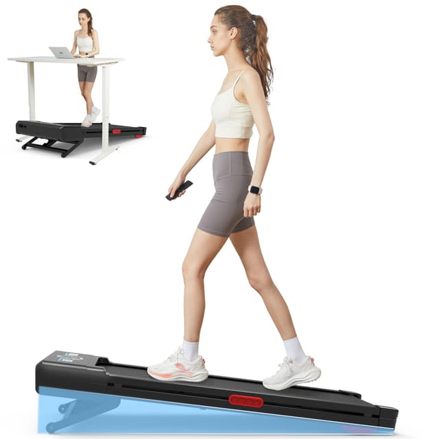 TRAILVIBER Walking Pad Treadmill with 12% 9-Level Auto Incline, 450 lbs Capacity RGB LED Screen, Smart APP, Bluetooth Speaker Under Desk Treadmill, Compact Treadmills for Home Hiking, Blue Black