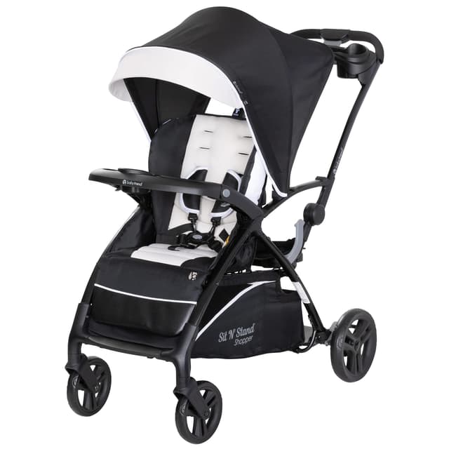 Baby Trend Sit N' Stand 5-in-1 Collapsible Shopper Stroller with Canopy, Visor, Extendable Storage Basket, Phone Tray, and 2 Cup Holders, Modern Khaki