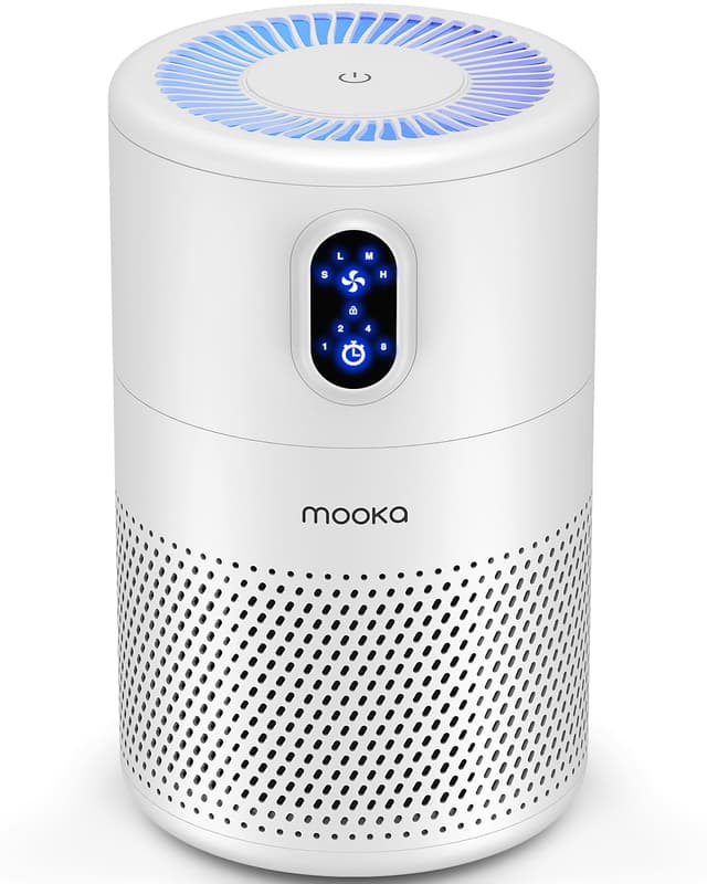 MOOKA Air Purifiers for Home Large Room up to 1076ft², H13 True HEPA Air Filter Cleaner, Odor Eliminator, Remove Smoke Dust Pollen Pet Dander, Night Light, B-D02L White