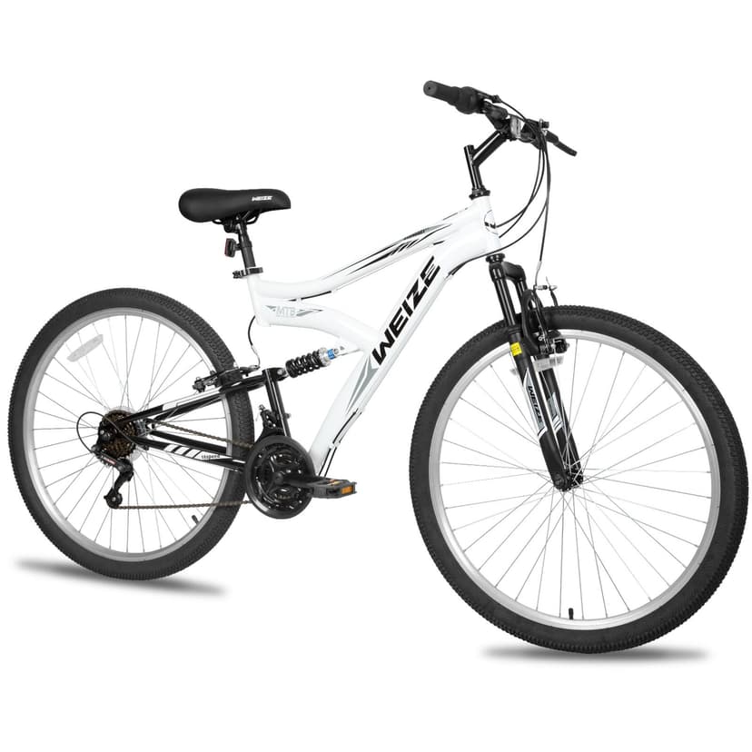 WEIZE Mountain Bike, 27.5 inch Outdoor Cycling Bike,18-Speed/High-Carbon Steel/Dual Full Suspension, Adjustable Ergonomic Seat for Men Women Adult, MTB Bicycle with Suspension Fork (White)
