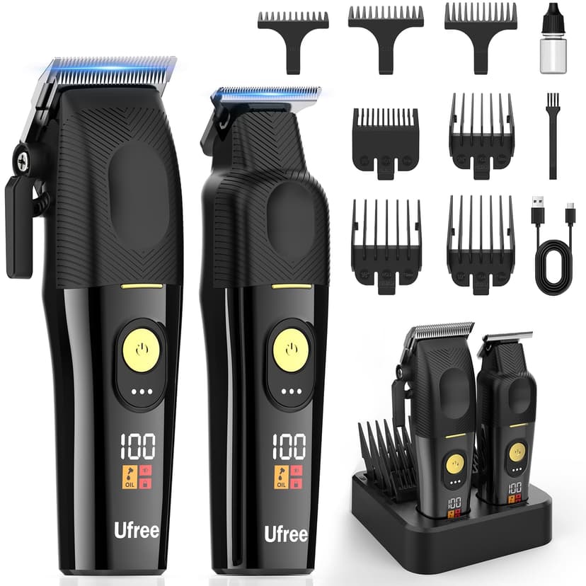 Ufree Professional Cordless Hair Clippers for Men, Barber Clippers & Trimmers Set with Storage Stand, Electric Shaver, Complete Hair Cutting Kit, Gifts for Men