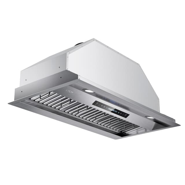 IKTCH 42 inch Built-in/Insert Range Hood 900 CFM, Ducted/Ductless Convertible Duct, Stainless Steel Kitchen Vent Hood with 2 Pcs Adjustable Lights and 3 Pcs Baffle Filters with Handlebar