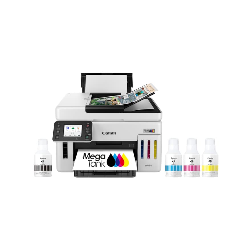 Canon Megatank GX6120 Wireless All-in-One Printer, Print, Scan and Copy, with 2.7" LCD Touch Screen and Auto Document Feeder, White