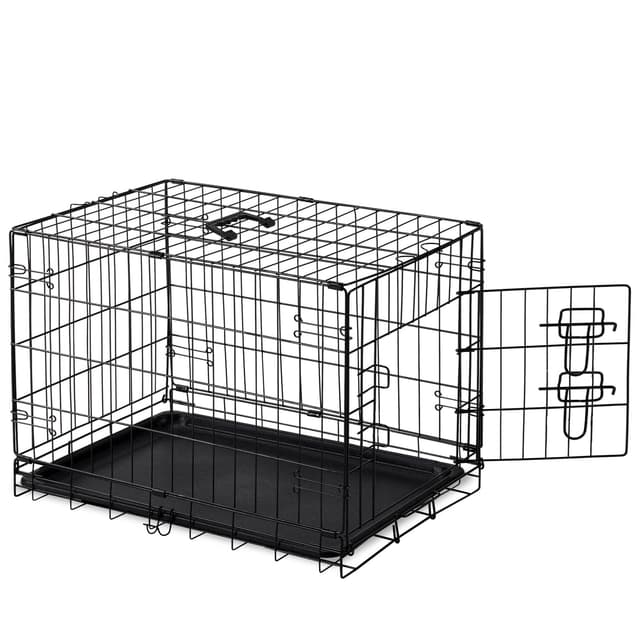 DUMOS Dog Crate, 30 Inch Medium Single Door Dog Cage with Plastic Leak-Proof Pan Tray, Folding Metal Wire Pet Kennel for Indoor, Outdoor, Travel