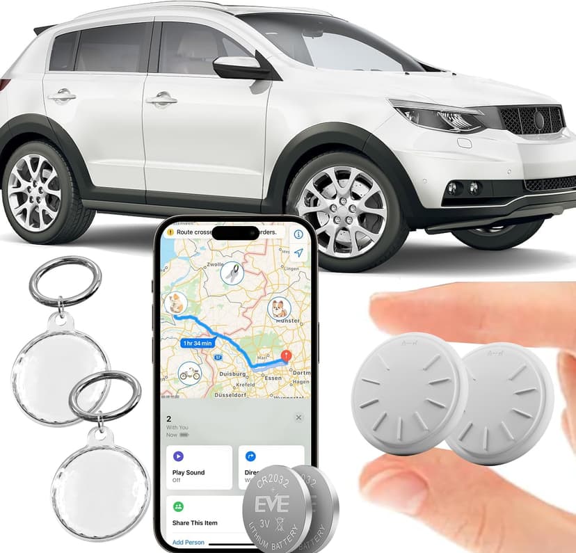ZITTZ Mini GPS Tracker for Vehicles No Monthly Fee,GPS Car Tracker,Hidden Car Tracker with Case,Real Time Car GPS Tracker Work with Apple Find My(iOS Only) (Waterproof White,2PCS)