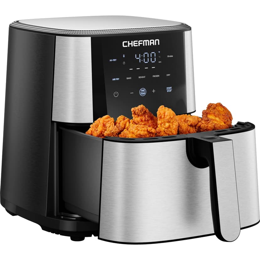 Chefman Air Fryer 6 Qt | TurboFry® 5-in-1 with 450°F Hi-Fry Option for Crispier Results | Bake, Dehydrate, Frozen | XL Nonstick Dishwasher-Safe Basket | Stainless Steel