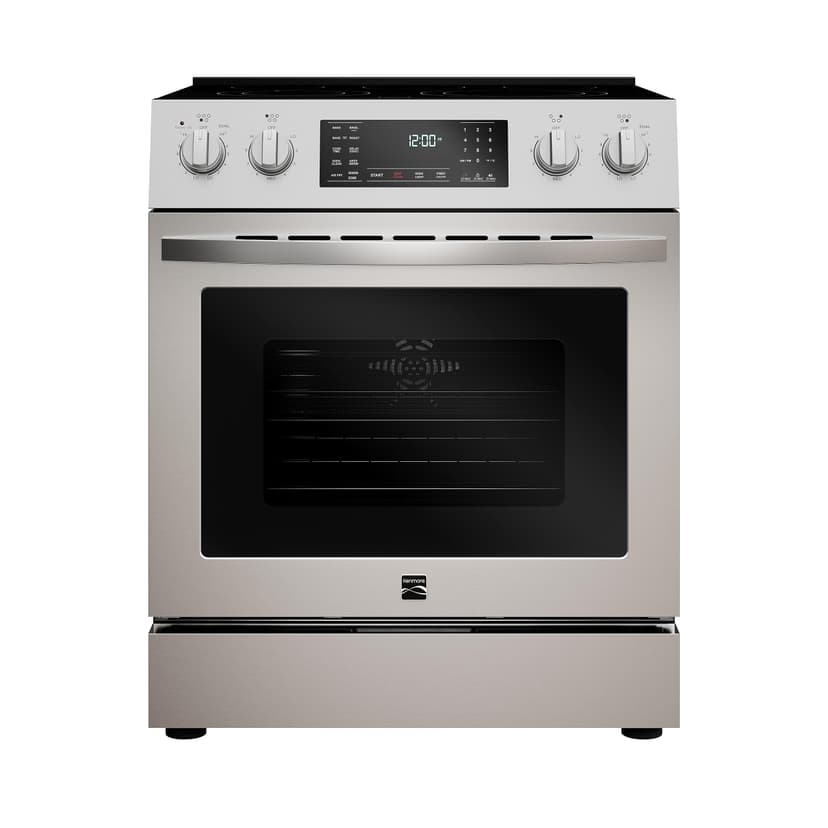 Kenmore Front Control Electric Range Oven with 5 Cooktop Elements with 7 Cooking Power Options, True Convection, Steam and Self Clean, Freestanding Oven, 4.8 cu. ft. Capacity Stainless Steel