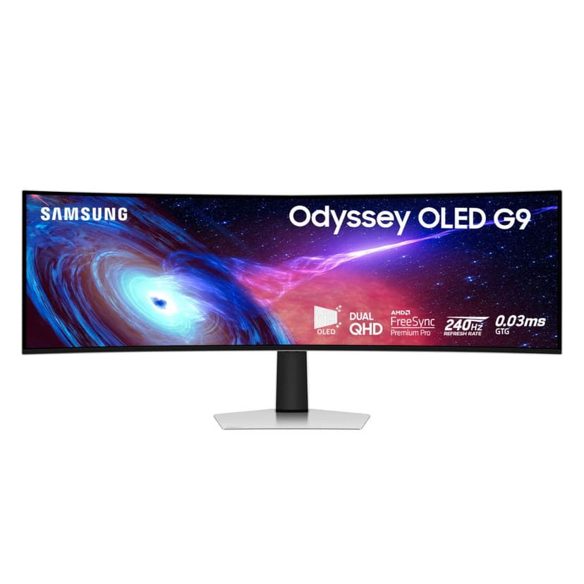 Samsung 49" Odyssey G93SC Series Curved Gaming Monitor, QD-OLED, 240Hz, 0.03ms, DQHD, G-Sync Compatible, FreeSync Premium Pro, Adjustable Stand