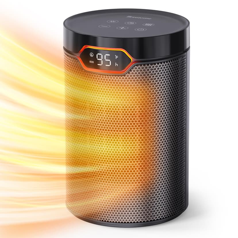 BREEZOME Space Heater, Portable Electric Heaters for Indoor Use with Thermostat & 24H Timer, 1500W PTC Ceramic Quiet Fast Heating Desk Heater, Safety Room Heaters for Home Bedroom Office