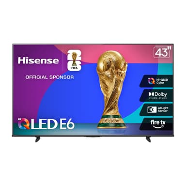 Hisense 43" E6 Cinema Series Hi-QLED 4K UHD Smart Fire TV (43E6QF, 2025 Model) - AI Light Sensor, Dolby Vision · Atmos, Voice Remote with Alexa, Motion Rate 120, HDR 10+ Adaptive, Game Mode Plus