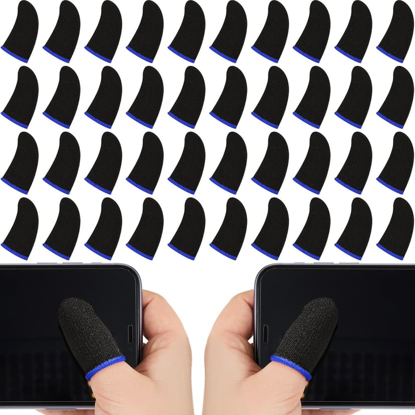 Jiuguva 120 Pcs Finger Sleeve for Gaming Anti Sweat Game Controller Thumb Sleeve Breathable Finger Covers Touchscreen Gaming Gloves for Mobile Phone Game, 4 Designs(Blue)