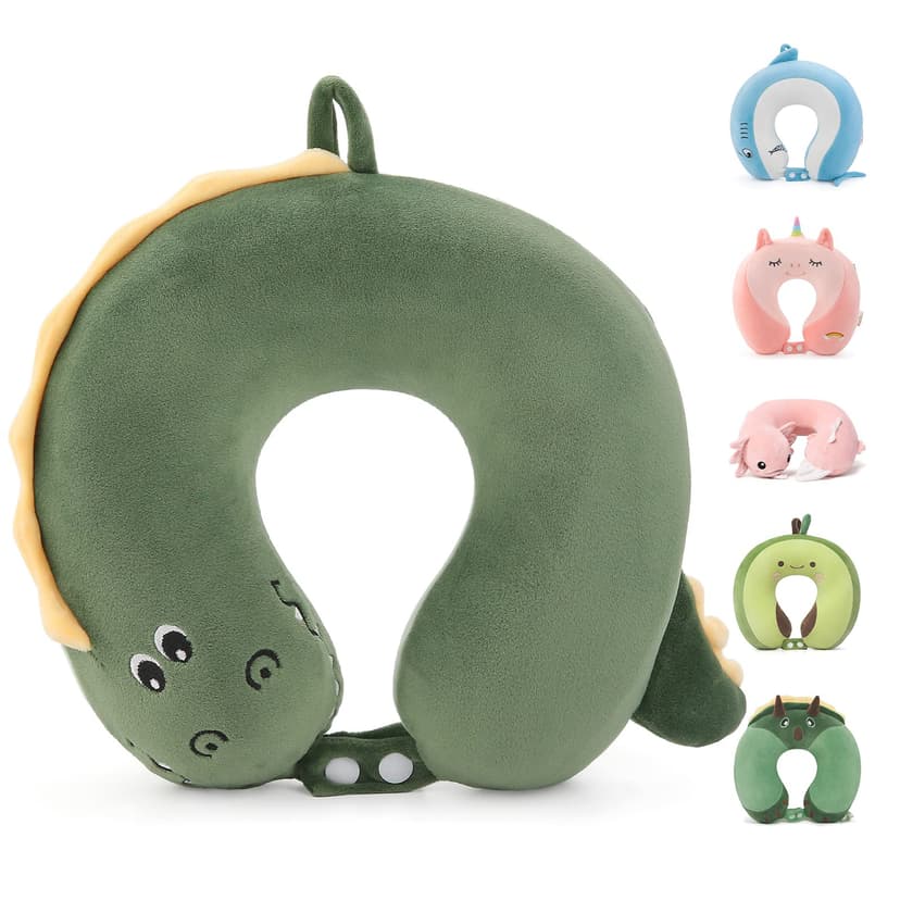 Niuniu Daddy Crocodile Kids Neck Pillow for Traveling, 100% Memory Foam Travel Pillow, Airplane Travel, Road Trip Essentials for Children Neck Support, Stop Head from Falling Forward to Sleep