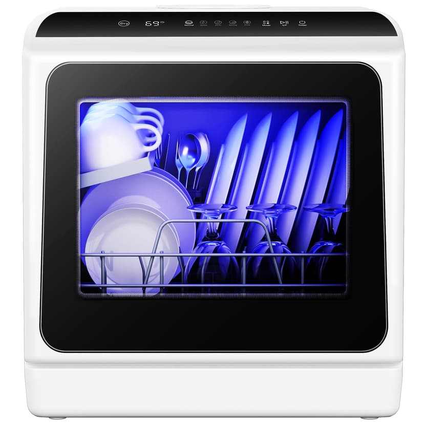 EUHOMY 6 Programs Countertop Dishwasher, Portable Dishwasher with 5L Built-in Water Tank & Inlet Hose, Mini Dishwasher for Apartments and RVs, High-Temp & Air-Dry Function, No Hookup Needed, Black